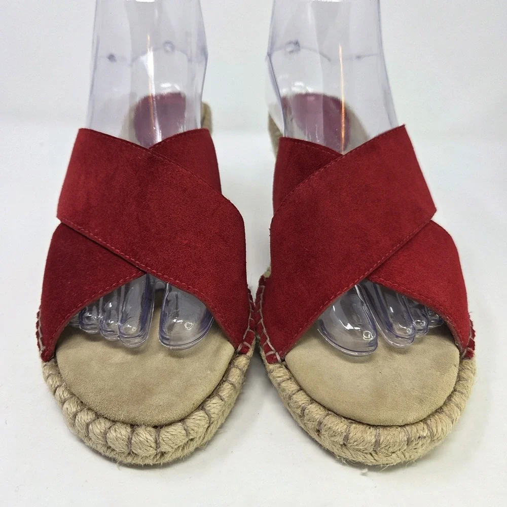 Johnston & Murphy Red Suede Espadrille Wedge‎ Sandals Womens 9.5 M 78-41404